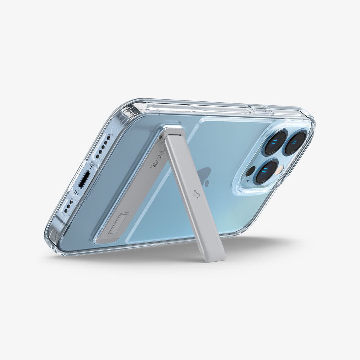 ACS03304 - iPhone 13 Pro Case Slim Armor Essential S in crystal clear showing the bottom and back with kickstand out