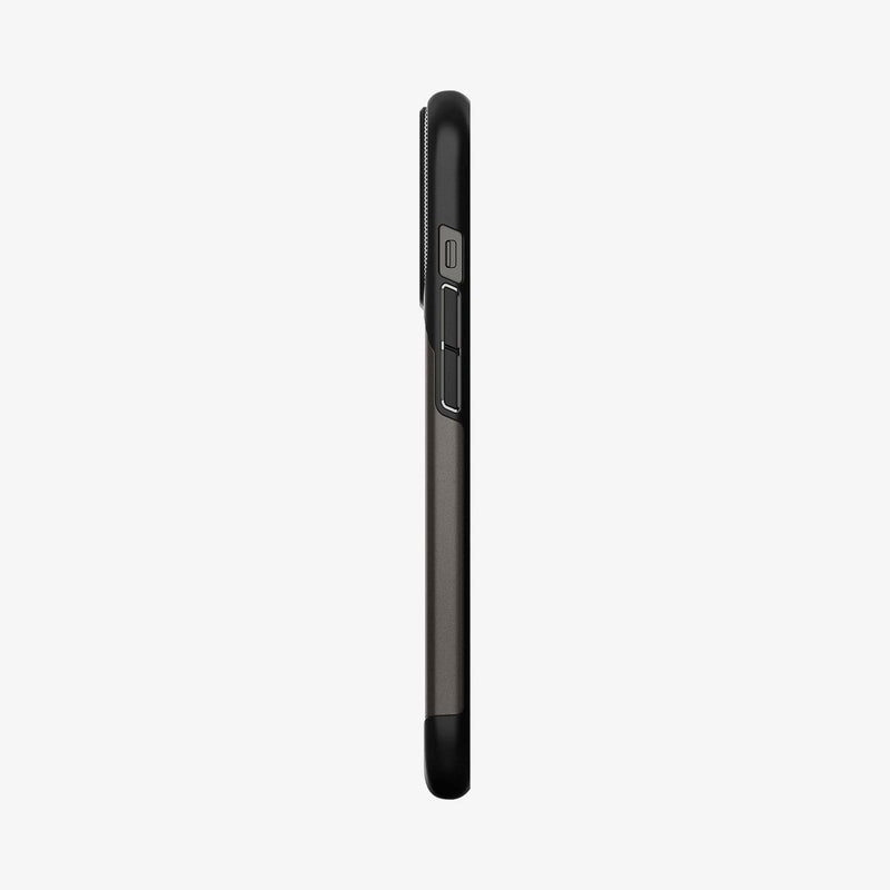 ACS03303 - iPhone 13 Pro Case Slim Armor in gunmetal showing the side with volume controls