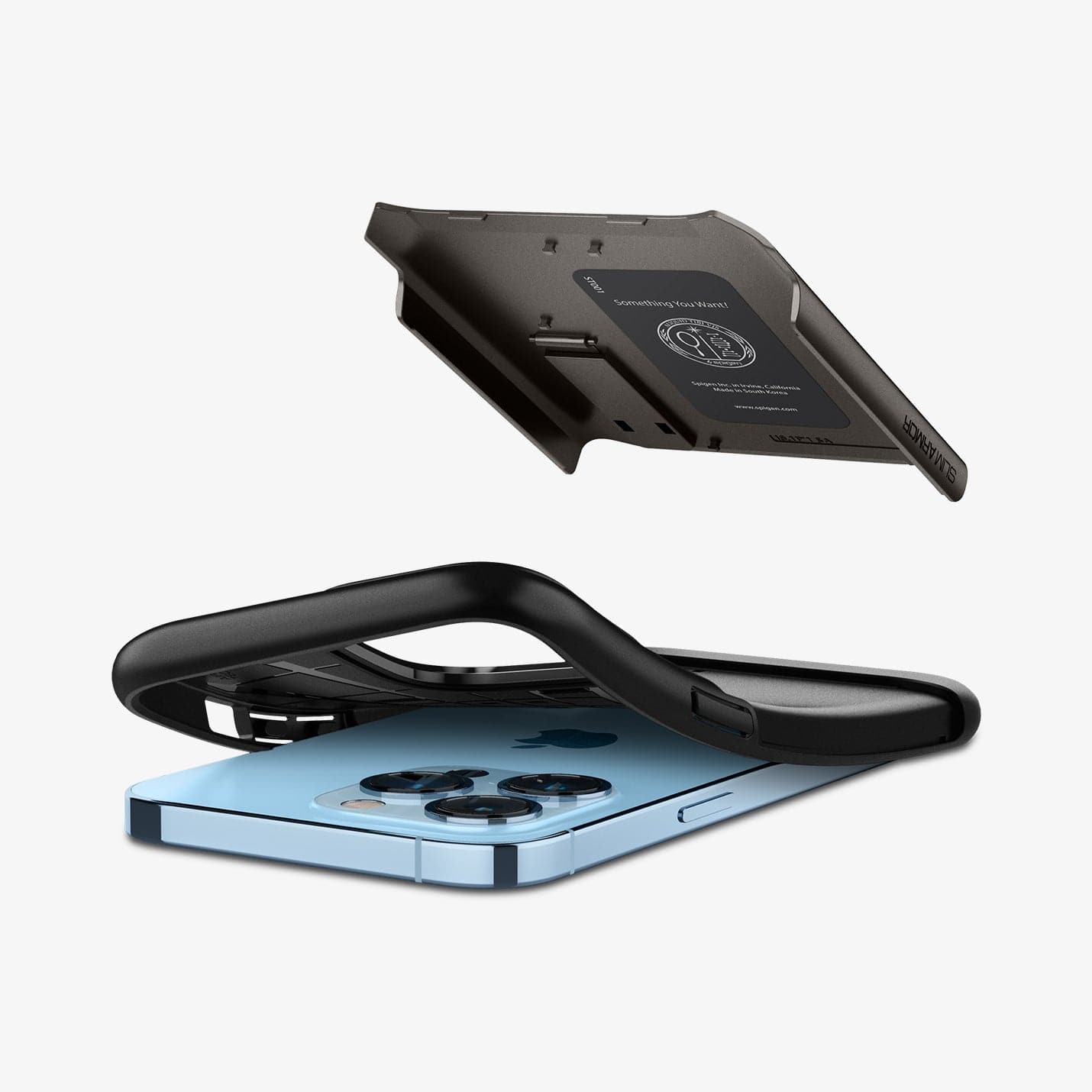 ACS03303 - iPhone 13 Pro Case Slim Armor in gunmetal showing the hard PC and flexible TPU material
