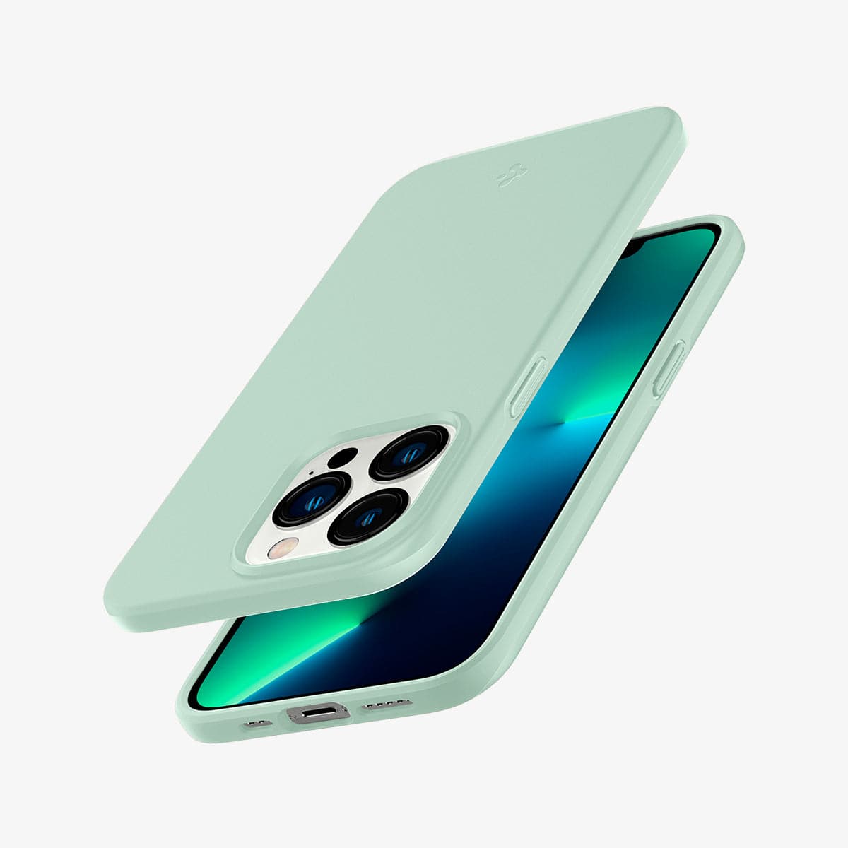 ACS03493 - iPhone 13 Pro Case Thin Fit in apple mint showing the back, front, sides, top and bottom