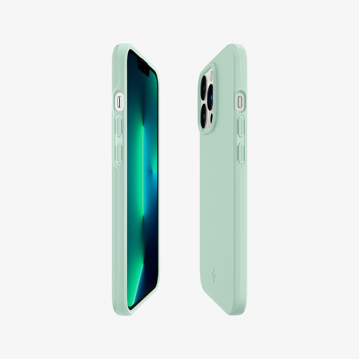ACS03493 - iPhone 13 Pro Case Thin Fit in apple mint showing the sides, partial back and front