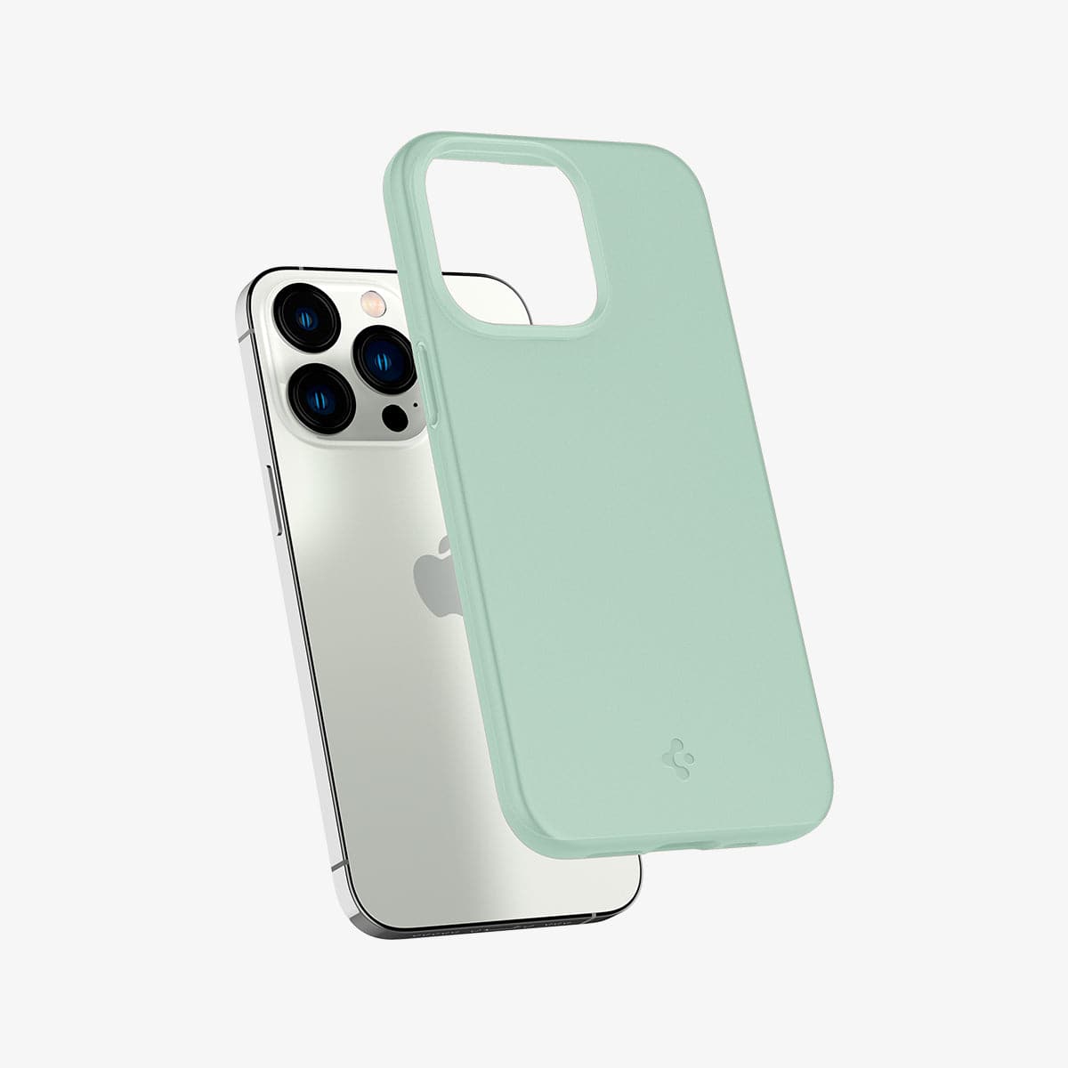 ACS03493 - iPhone 13 Pro Case Thin Fit in apple mint showing the back with case hovering away from device