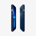 ACS03250 - iPhone 13 Pro Case Thin Fit in navy blue showing the sides, partial back and front