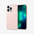 ACS03676 - iPhone 13 Pro Case Thin Fit in pink sand showing the back and front