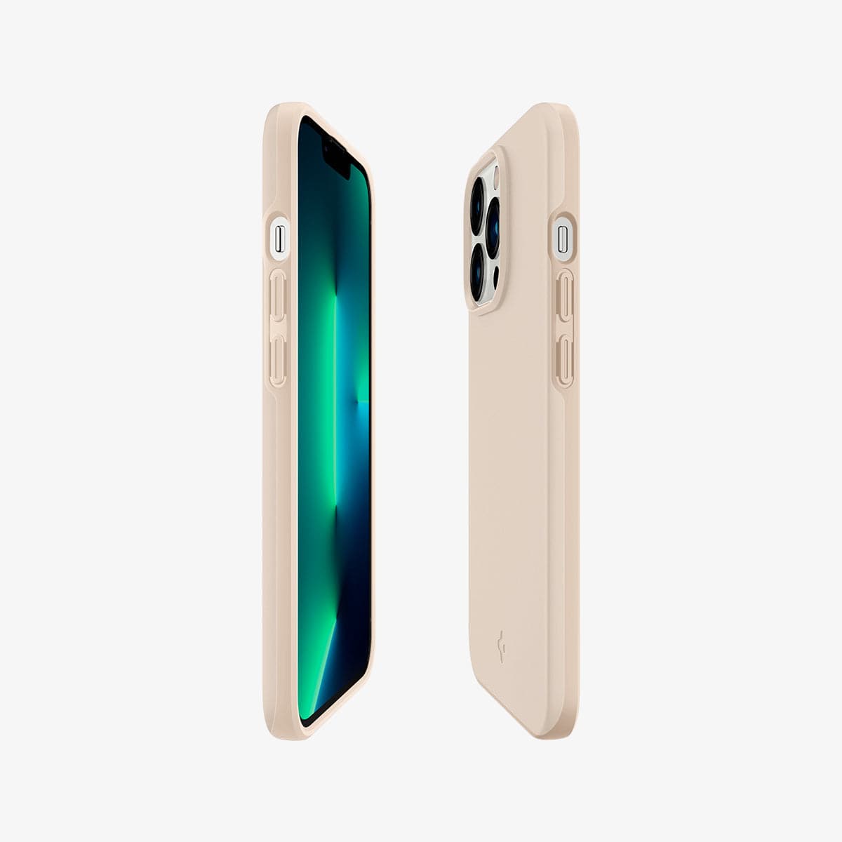 ACS03252 - iPhone 13 Pro Case Thin Fit in sand beige showing the sides, partial back and front