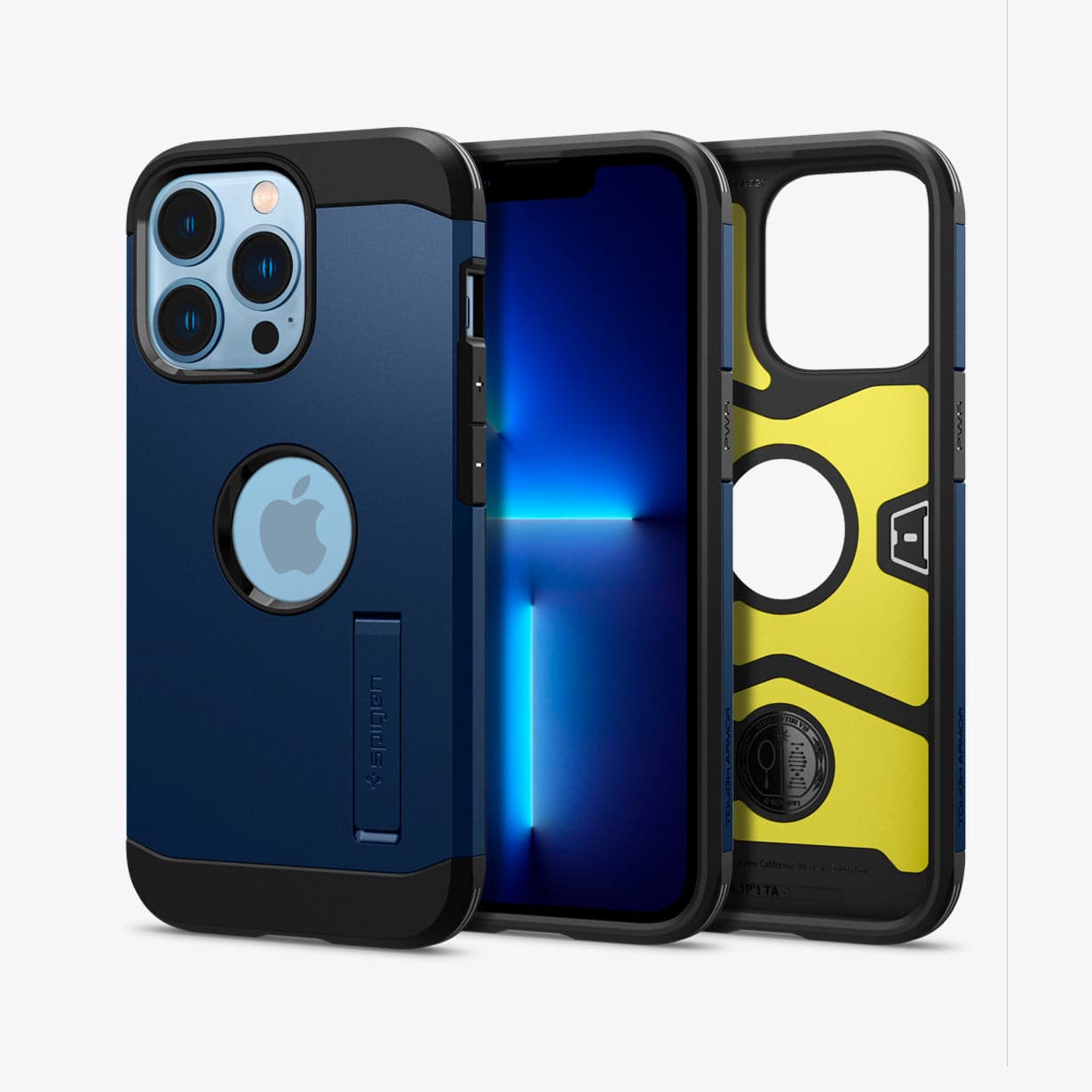 ACS03279 - iPhone 13 Pro Case Tough Armor in navy blue showing the back, front and inside