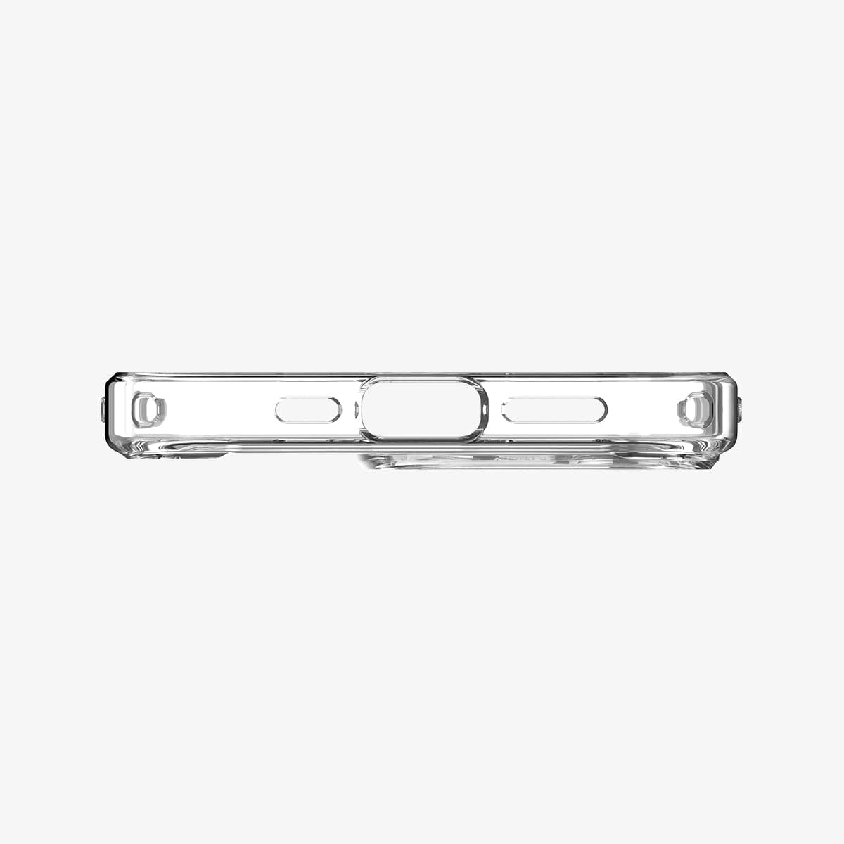ACS03261 - iPhone 13 Pro Case Ultra Hybrid in crystal clear showing the bottom with precise cutouts