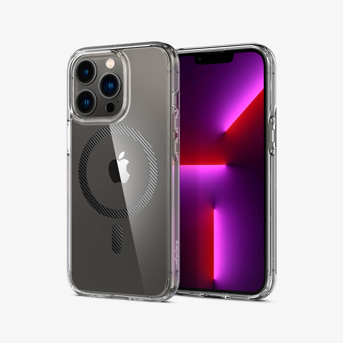 ACS04085 - iPhone 13 Pro Case Ultra Hybrid Mag (MagFit) in carbon fiber showing the back and front