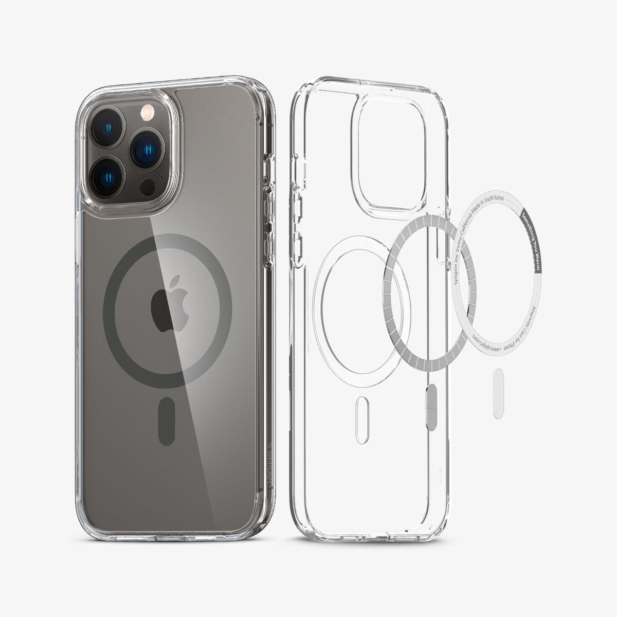 ACS03211 - iPhone 13 Pro Max Case Ultra Hybrid Mag Safe Compatible in graphite showing the back and inside with layers of magnetic ring