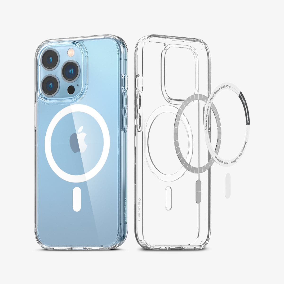 ACS03267 - iPhone 13 Pro Case Ultra Hybrid Mag Safe Compatible in white showing the back and inside magnetic ring layers