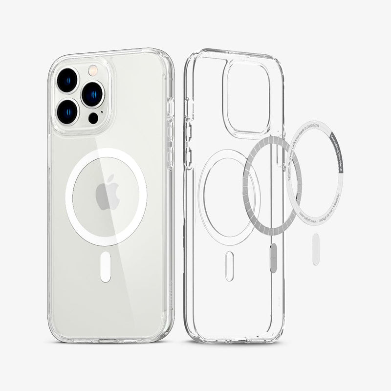 ACS03210 - iPhone 13 Pro Max Case Ultra Hybrid Mag Safe Compatible in white showing the back and inside with layers of magnetic ring