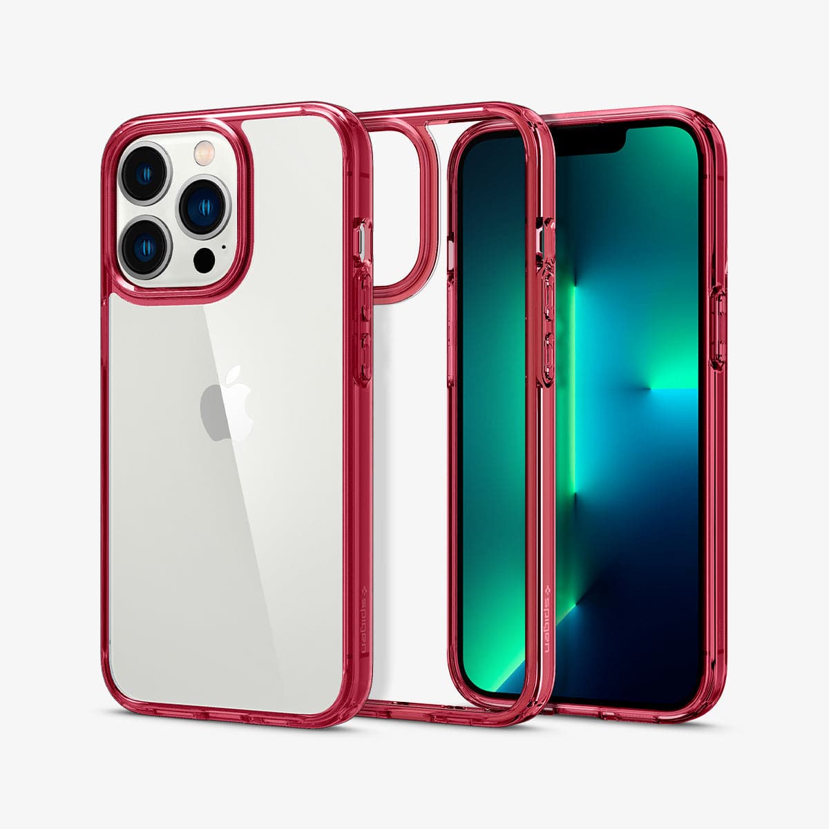 ACS03263 - iPhone 13 Pro Case Ultra Hybrid in red crystal showing the back, inside and front