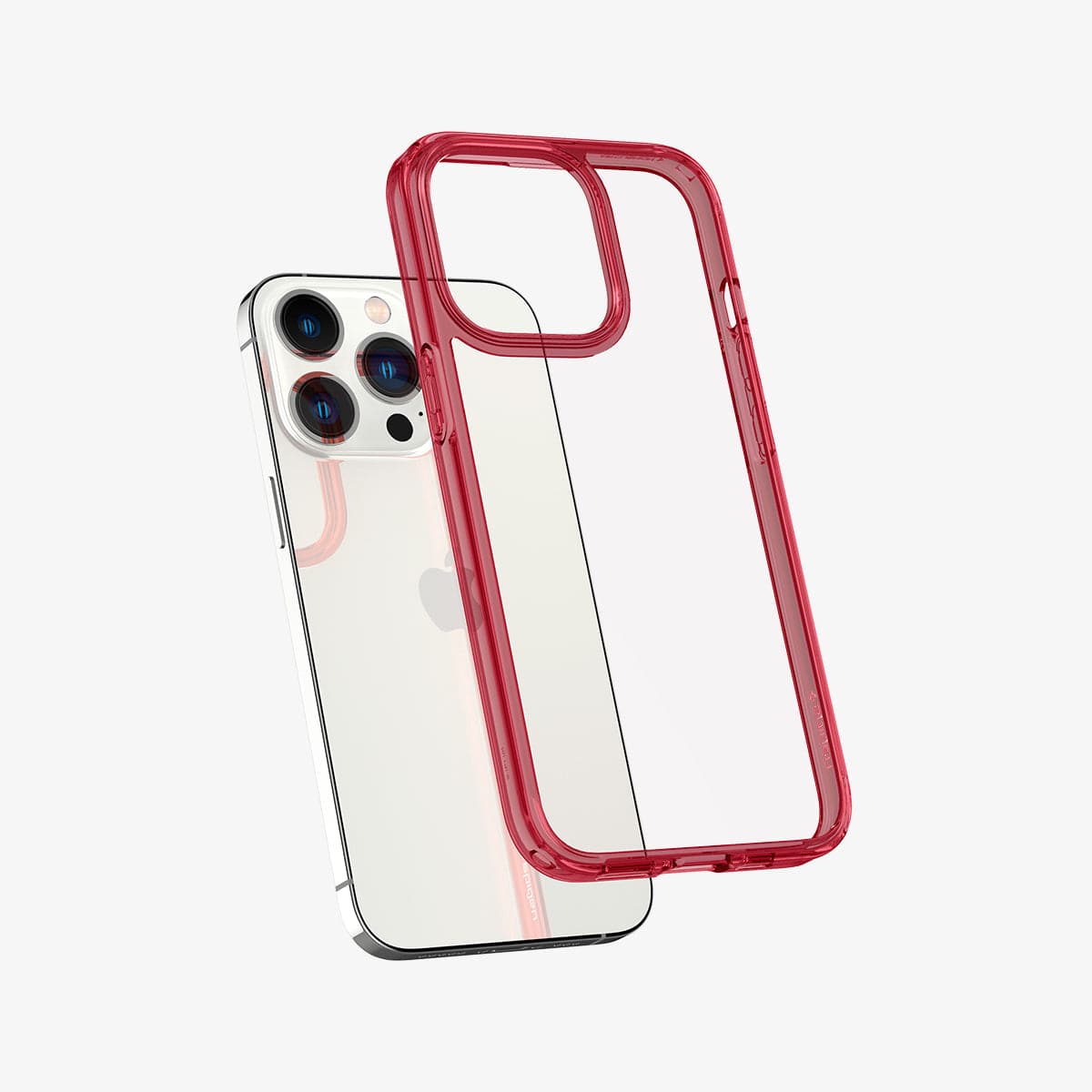 ACS03263 - iPhone 13 Pro Case Ultra Hybrid in red crystal showing the back with case hovering away from device