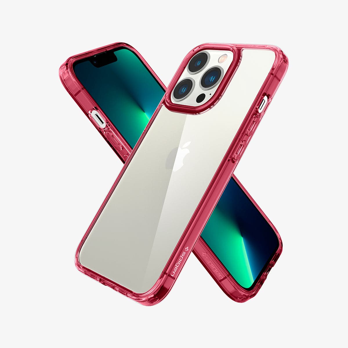 ACS03263 - iPhone 13 Pro Case Ultra Hybrid in red crystal showing the back, front and sides