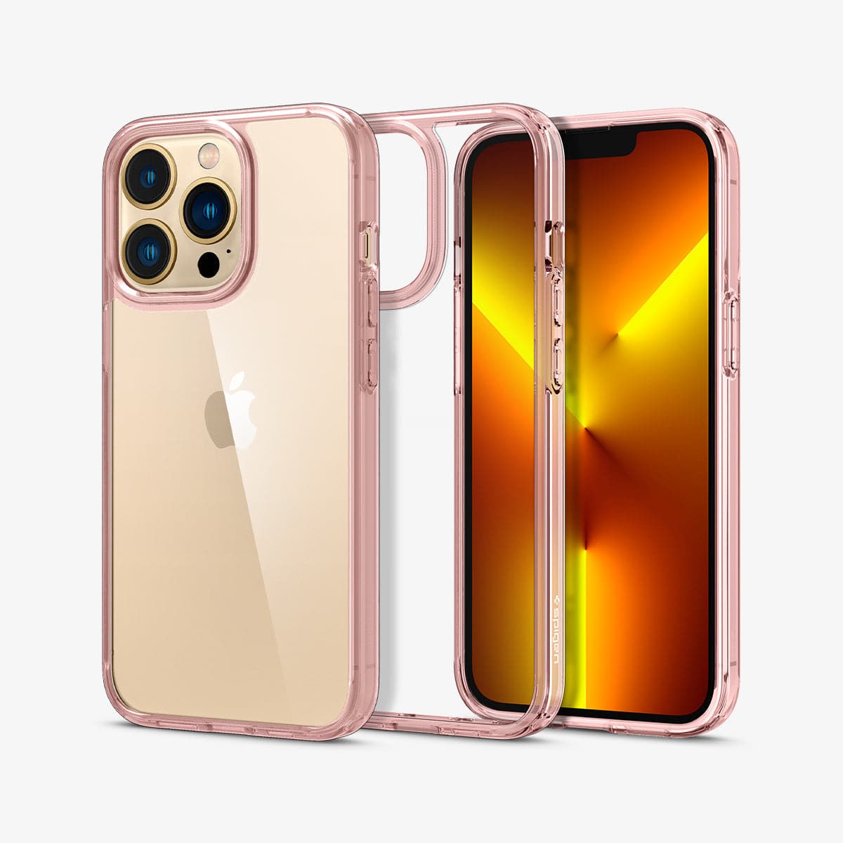 ACS03264 - iPhone 13 Pro Case Ultra Hybrid in rose crystal showing the back, inside and front