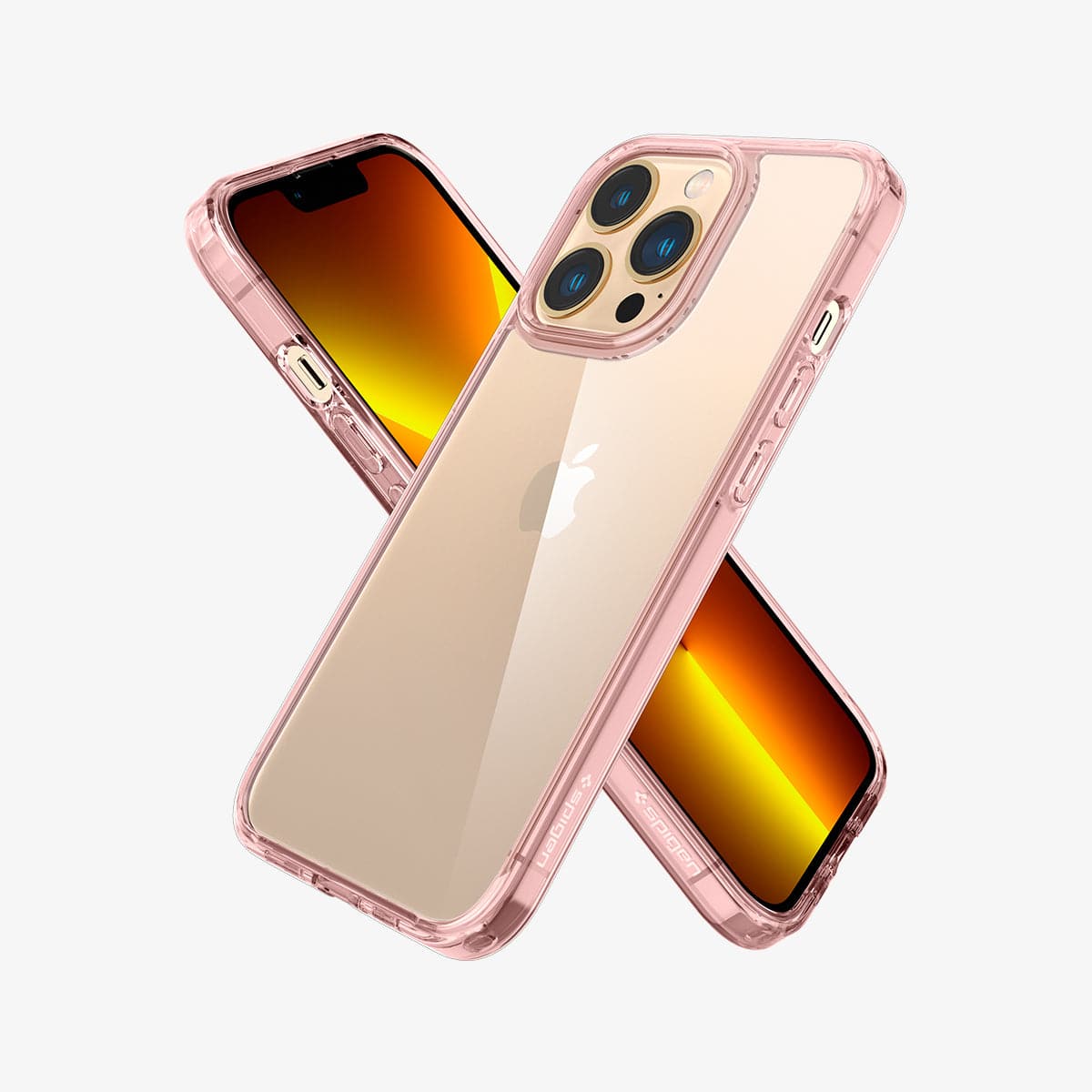 ACS03264 - iPhone 13 Pro Case Ultra Hybrid in rose crystal showing the back, front and sides