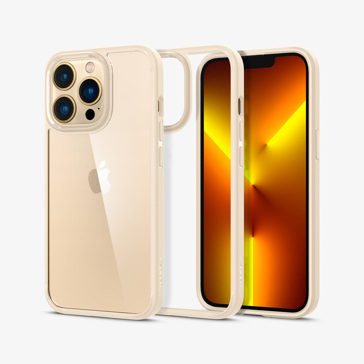 ACS03265 - iPhone 13 Pro Case Ultra Hybrid in sand beige showing the back, inside and front