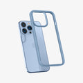ACS04132 - iPhone 13 Pro Case Ultra Hybrid in sierra blue showing the back with case hovering away from device