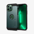 ACS04564 - iPhone 13 Pro Max Case Tough Armor in midnight green showing the back and front