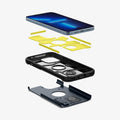 ACS03223 - iPhone 13 Pro Case Tough Armor in metal slate showing the hard PC layer, flexible TPU layer, impact foam and device