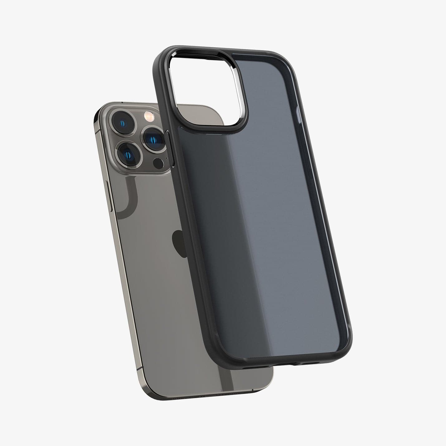 ACS03619 - iPhone 13 Pro Max Case Ultra Hybrid Matte in frost black showing the back hovering behind device back