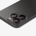 AGL05217 - iPhone 15 Pro / 15 Pro Max Optik Pro Lens Protector L-series showing the back, top and side zoomed in on camera lens