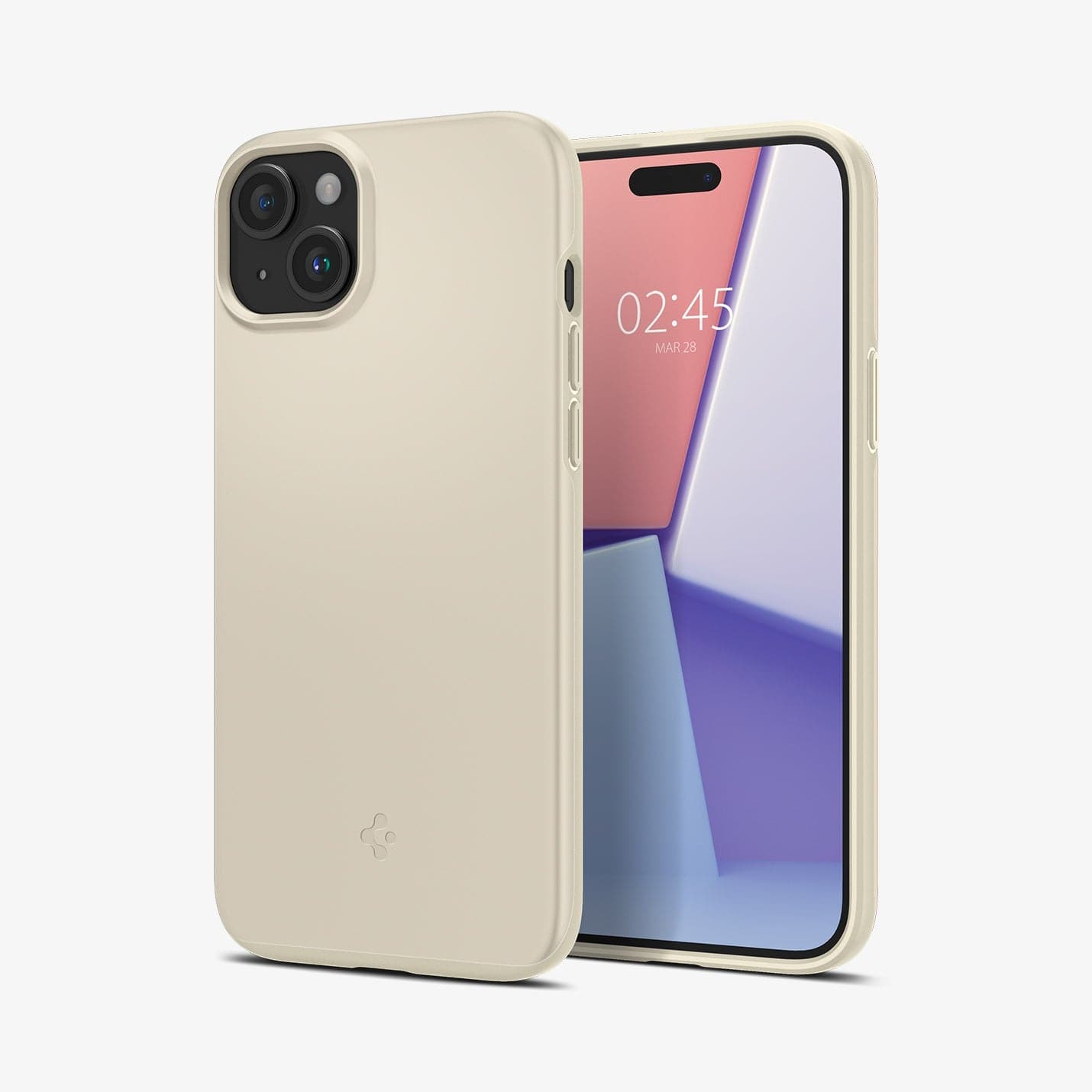ACS06782 - iPhone 15 Case Thin Fit in mute beige showing the back and front