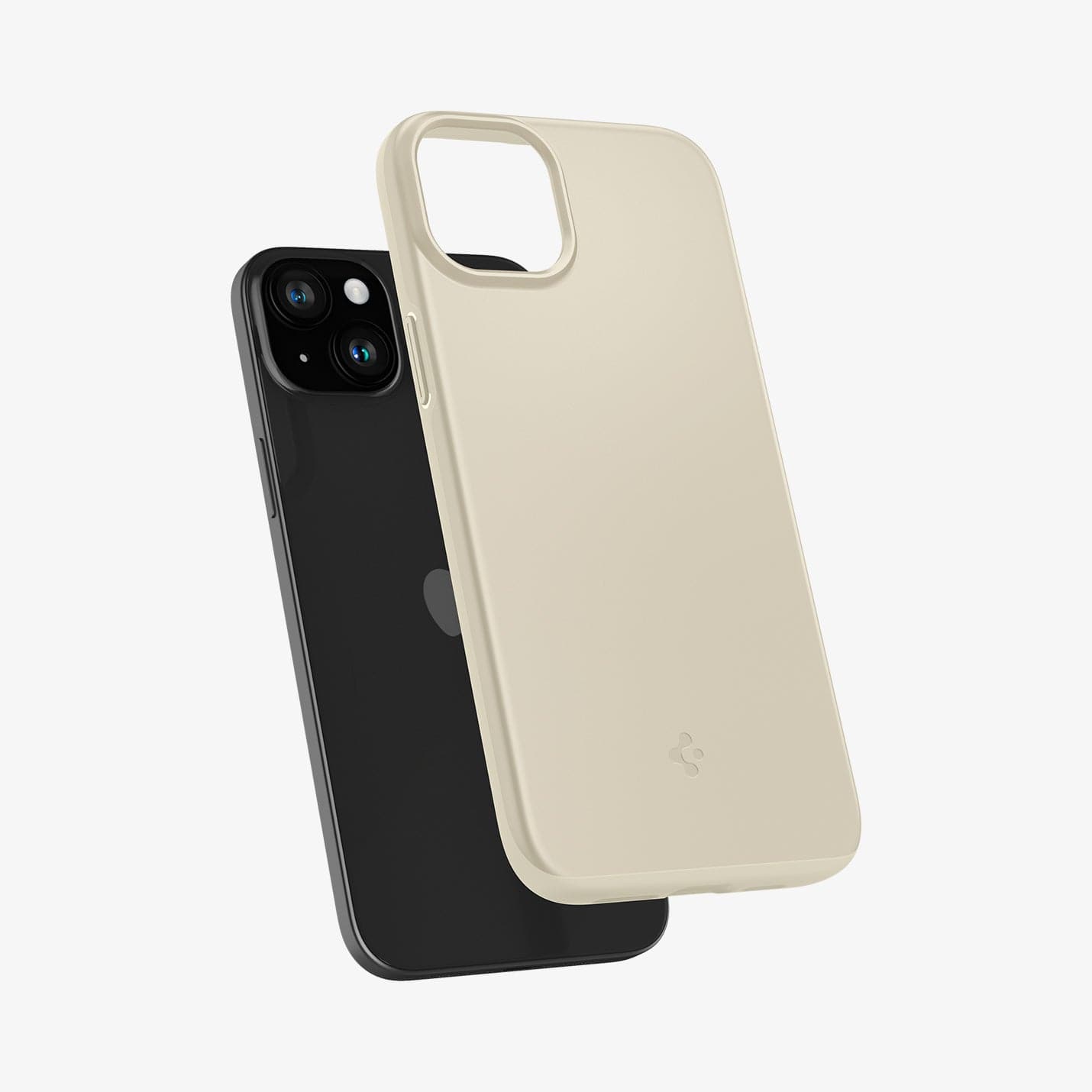 ACS06782 - iPhone 15 Case Thin Fit in mute beige showing the back with case hovering away from device