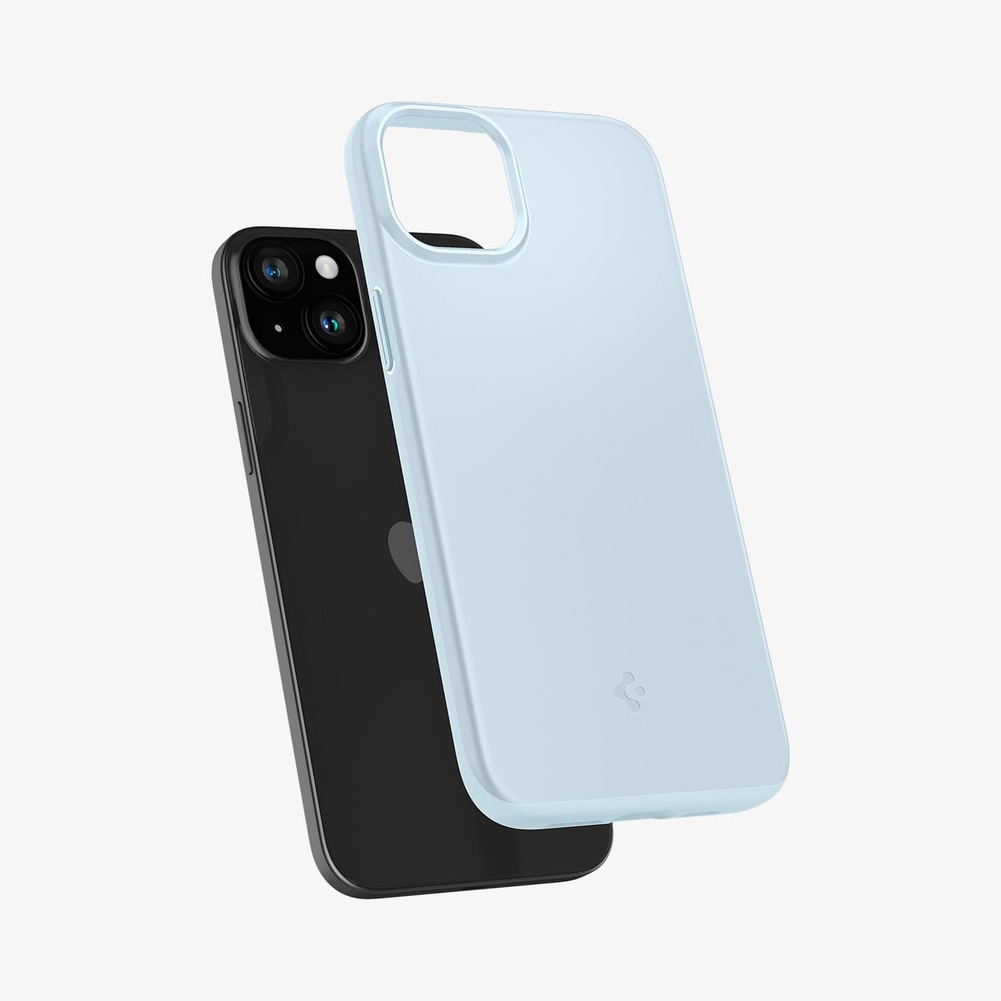 ACS06781 - iPhone 15 Case Thin Fit in mute blue showing the back with case hovering away from device