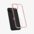 ACS06795 - iPhone 15 Case Ultra Hybrid in rose crystal showing the back with case hovering away from the device