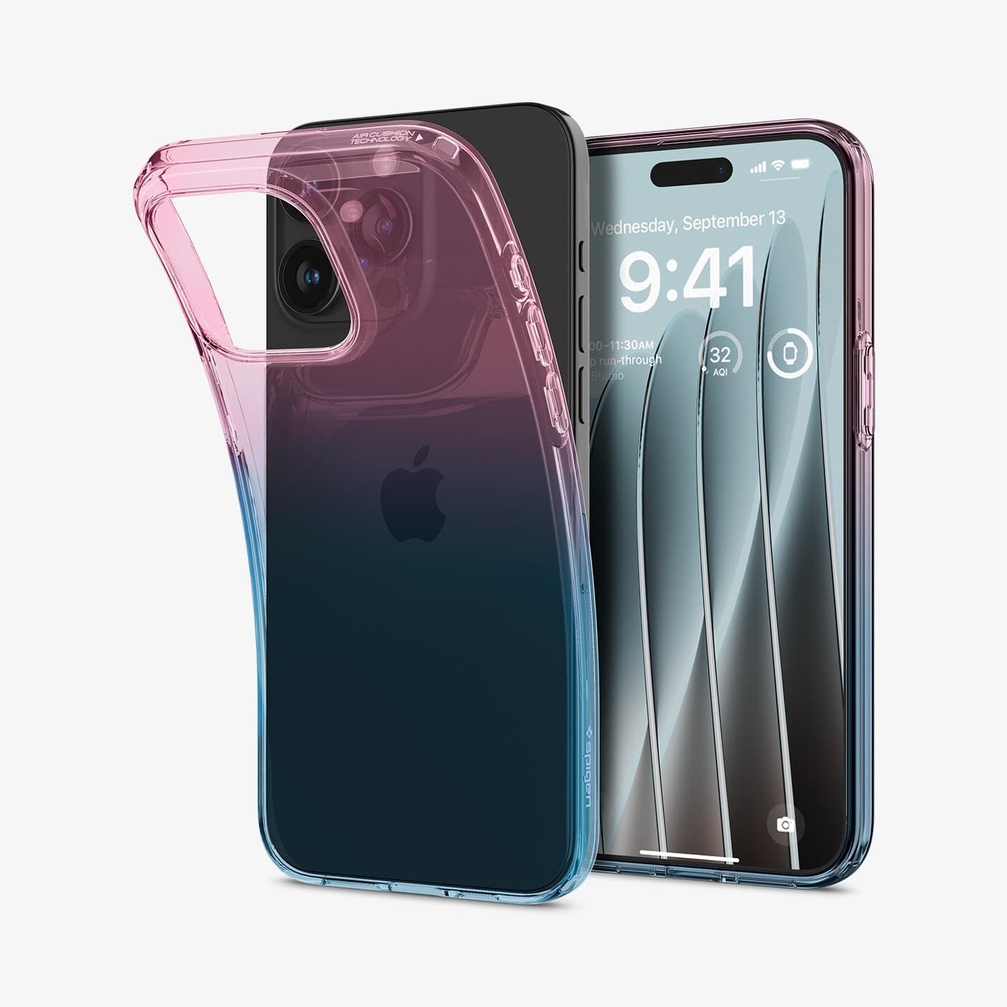 ACS06700 - iPhone 15 Pro Case Liquid Crystal in gradation pink showing the back and front