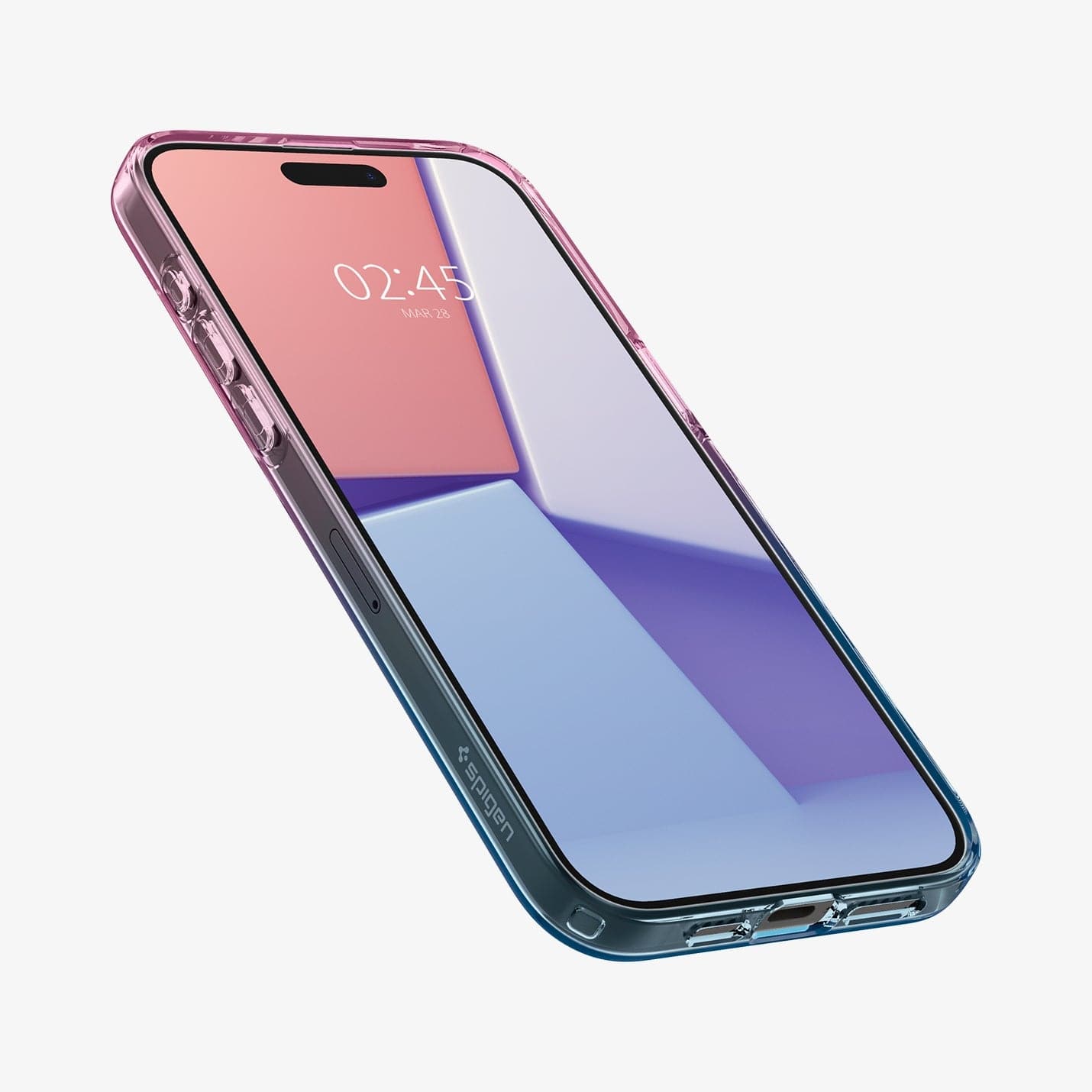 ACS06700 - iPhone 15 Pro Case Liquid Crystal in gradation pink showing the front and side