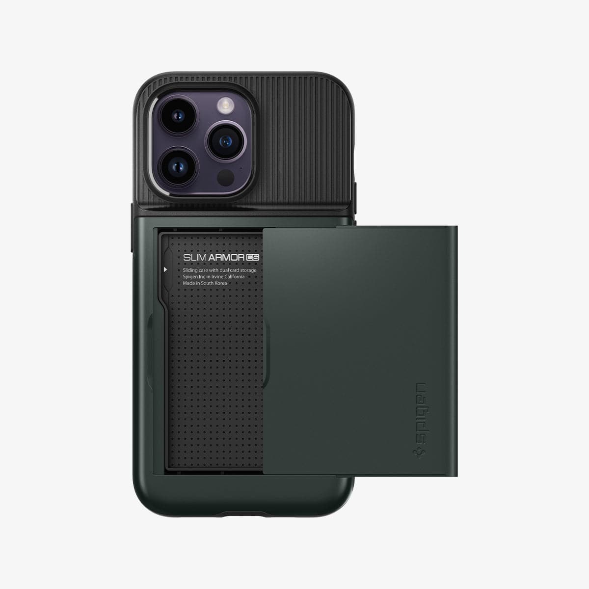 ACS04983 - iPhone 14 Pro Case Slim Armor CS in abyss green showing the back with card slot open