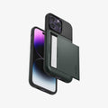 ACS04983 - iPhone 14 Pro Case Slim Armor CS in abyss green showing the back, bottom, sides and front with card in slot