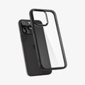 ACS06713 - iPhone 15 Pro Case Ultra Hybrid in matte black showing the back with case hovering away from the device