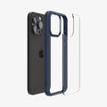 ACS06711 - iPhone 15 Pro Case Ultra Hybrid in navy blue showing the back with multiple layers of case hovering away from the device
