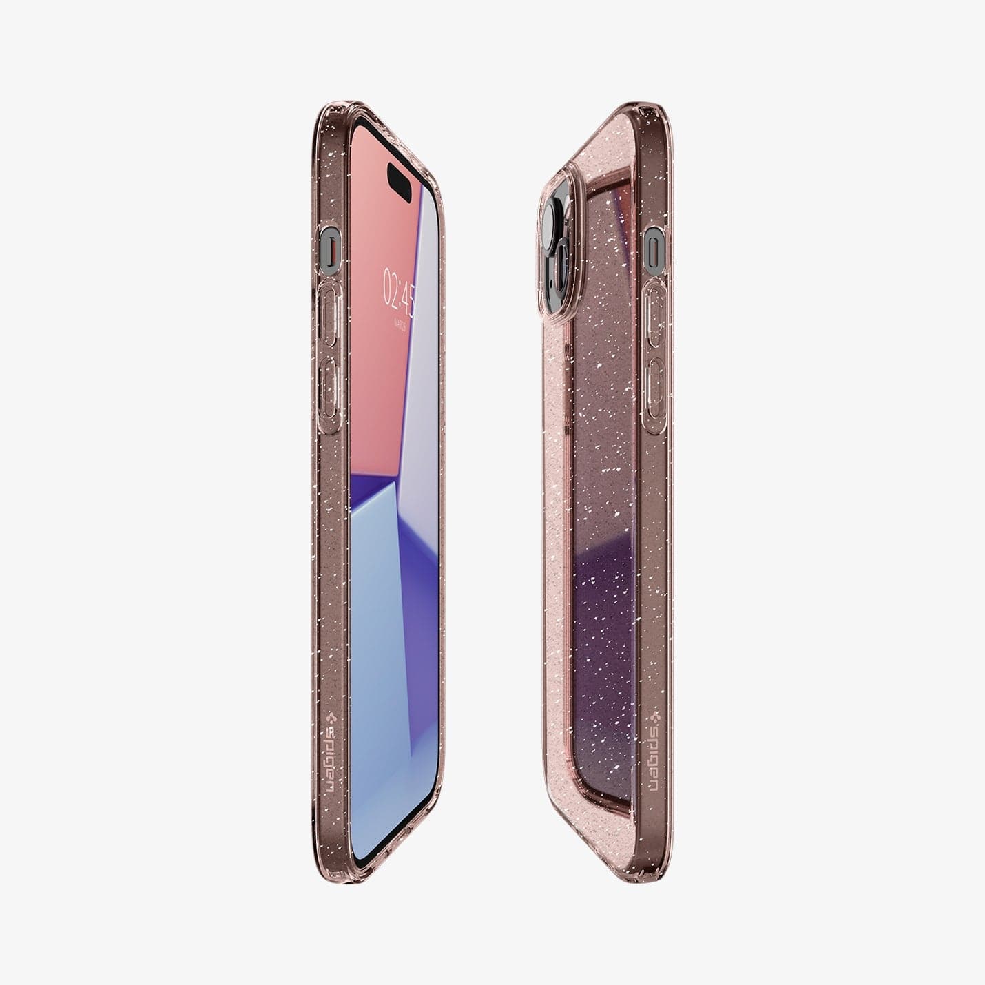 ACS06649 - iPhone 15 Plus Case Liquid Crystal Glitter in rose quartz showing the sides, partial front and back