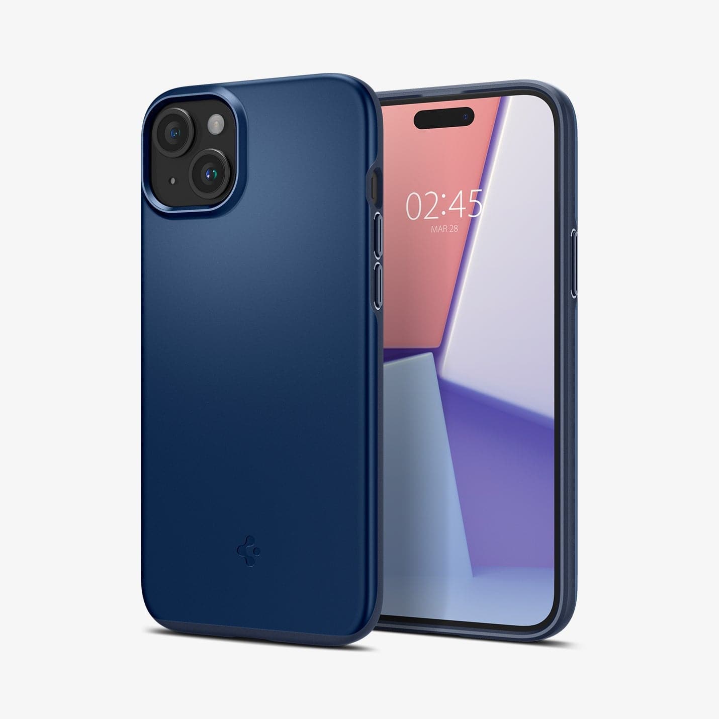 ACS06640 - iPhone 15 Plus Case Thin Fit in navy blue showing the back and front