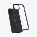 ACS06659 - iPhone 15 Plus Case Ultra Hybrid in navy blue showing the back with case hovering away from device