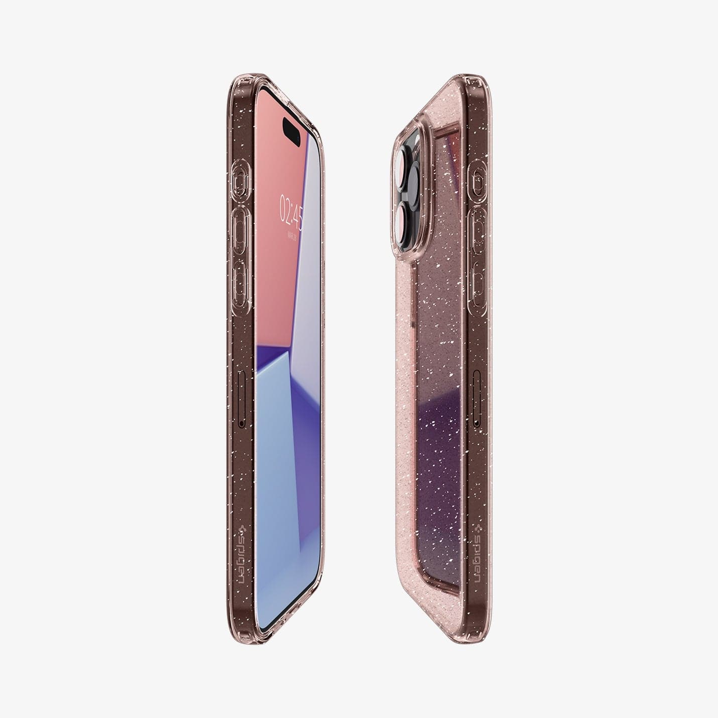 ACS06560 - iPhone 15 Pro Max Case Liquid Crystal Glitter in rose quartz showing the sides, partial front and back