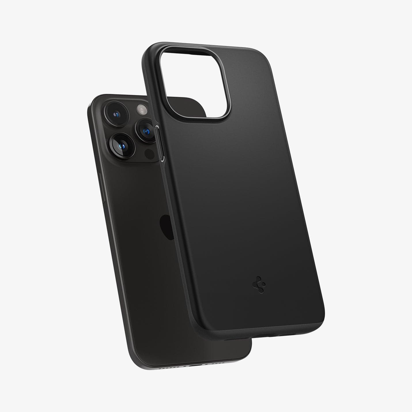 ACS06544 - iPhone 15 Pro Max Case Thin Fit in black showing the back with case hovering away from device