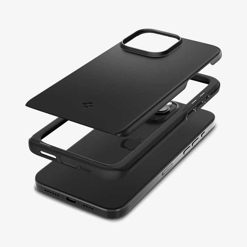 ACS06544 - iPhone 15 Pro Max Case Thin Fit in black showing the multiple layers of case hovering above the device