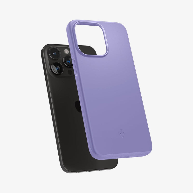 ACS06549 - iPhone 15 Pro Max Case Thin Fit in iris purple showing the back with case hovering away from device