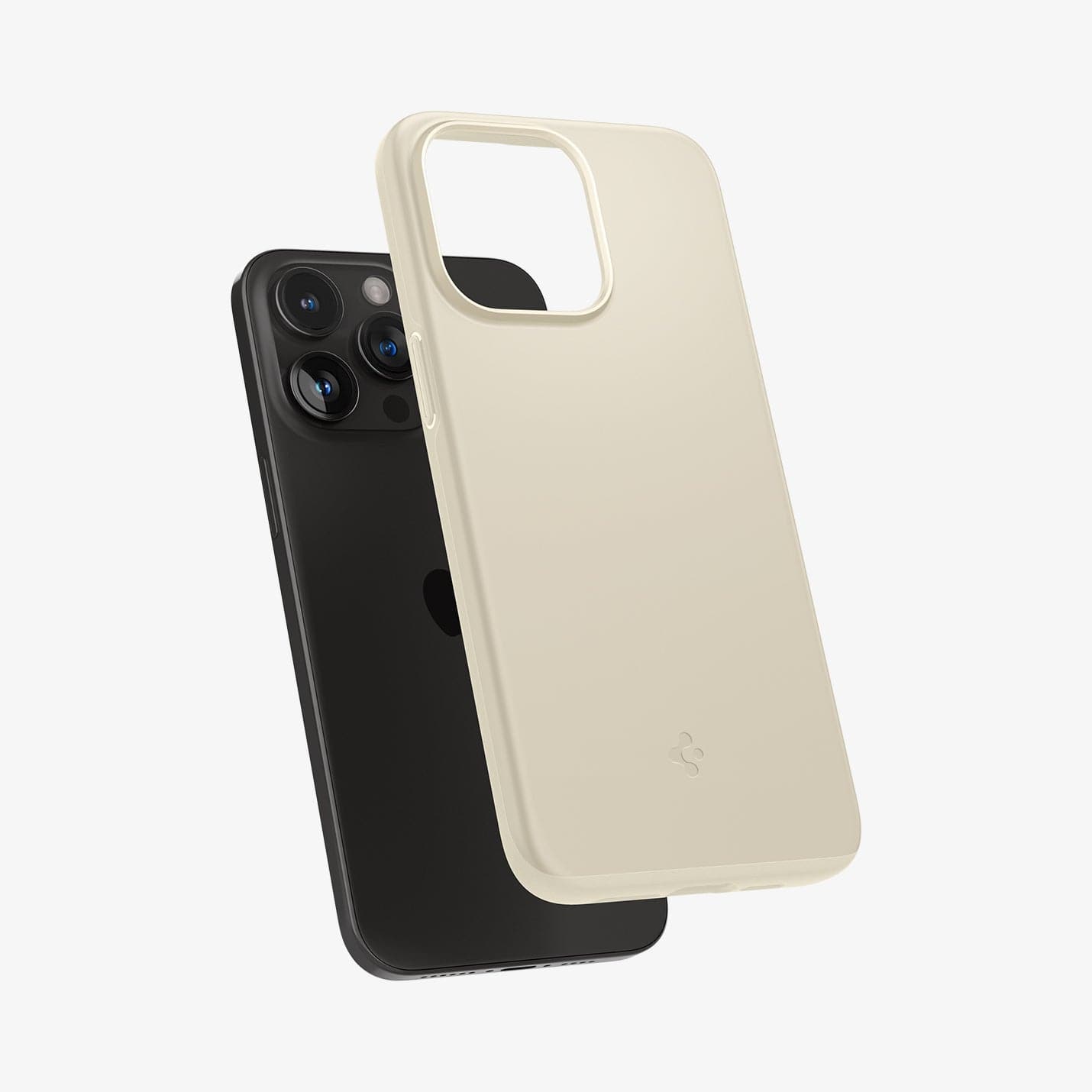 ACS06551 - iPhone 15 Pro Max Case Thin Fit in mute beige showing the back with case hovering away from device