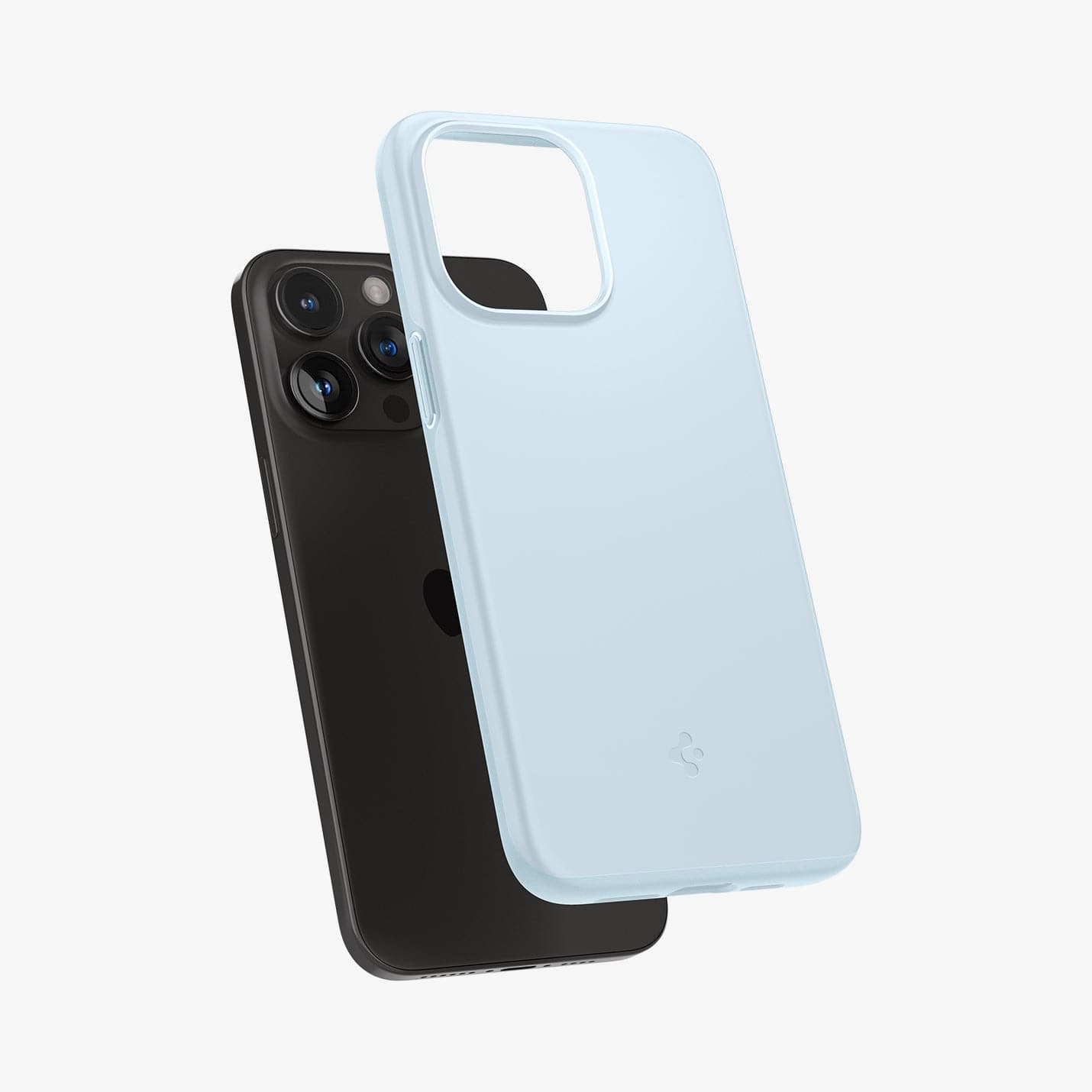 ACS06550 - iPhone 15 Pro Max Case Thin Fit in mute blue showing the back with case hovering away from device