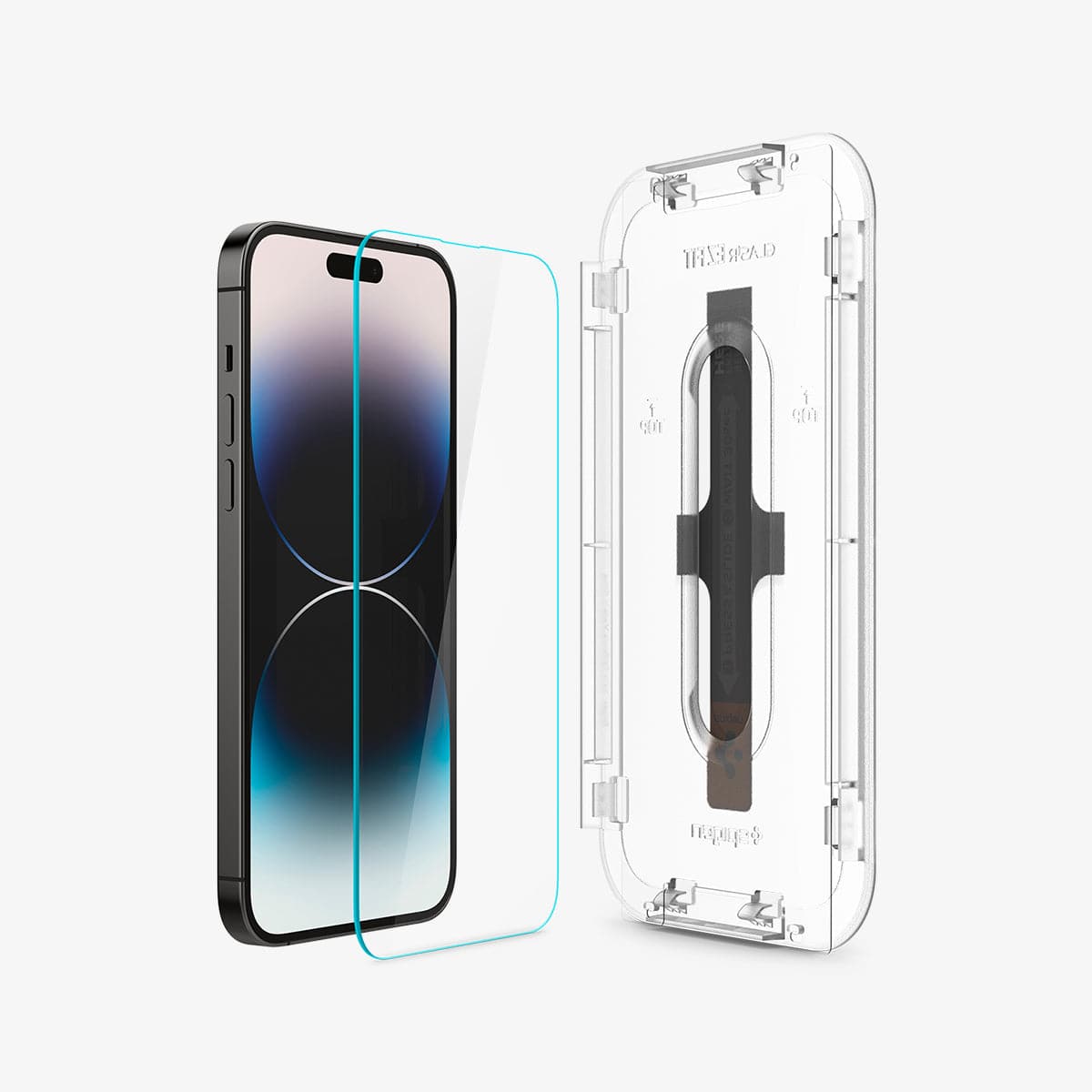 AGL05202 - iPhone 16e Screen Protector EZ FIT GLAS.tR (Sensor Protection) showing the device, screen protector and ez fit tray