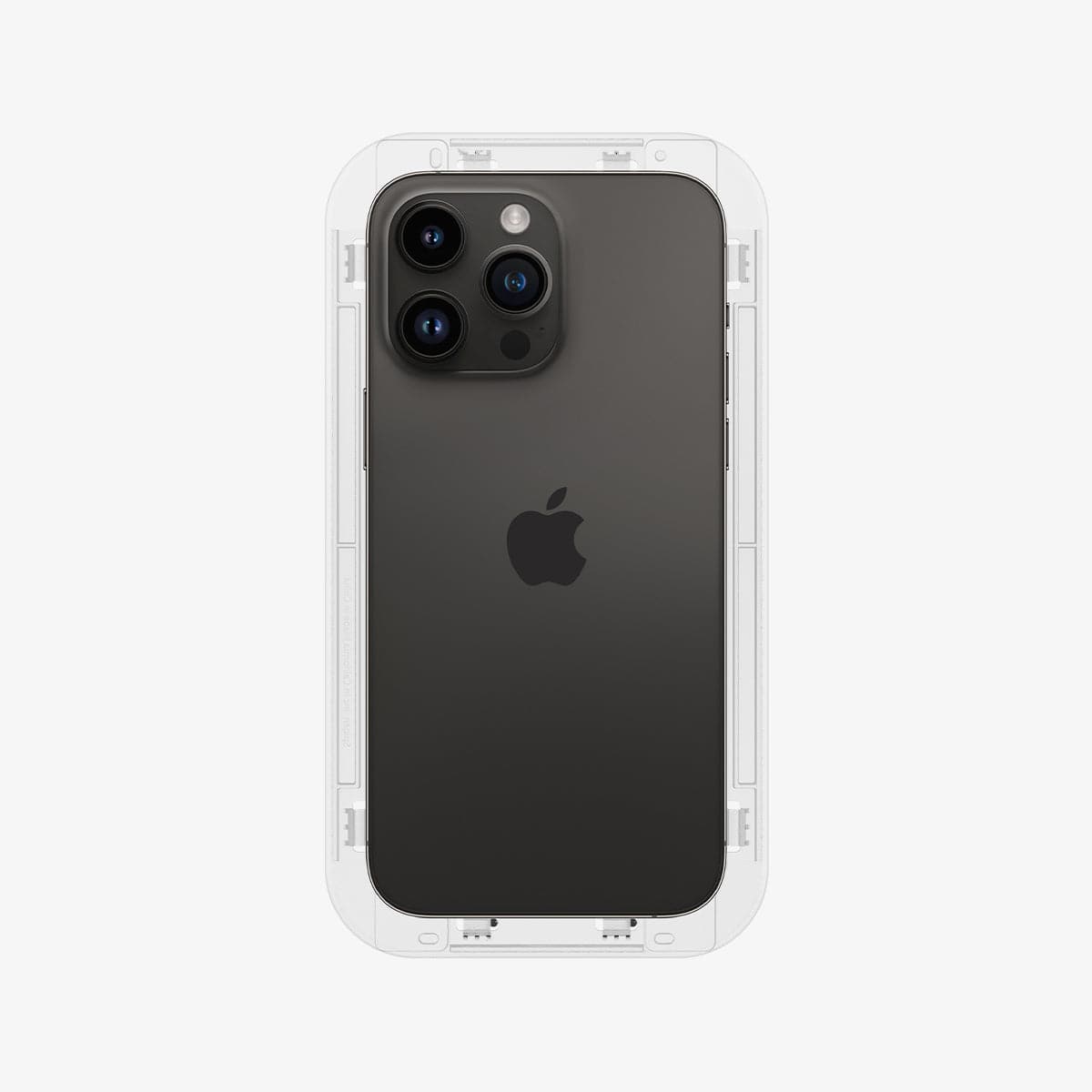 AGL05202 - iPhone 16e Screen Protector EZ FIT GLAS.tR (Sensor Protection) showing the ez fit tray installed onto the device back view