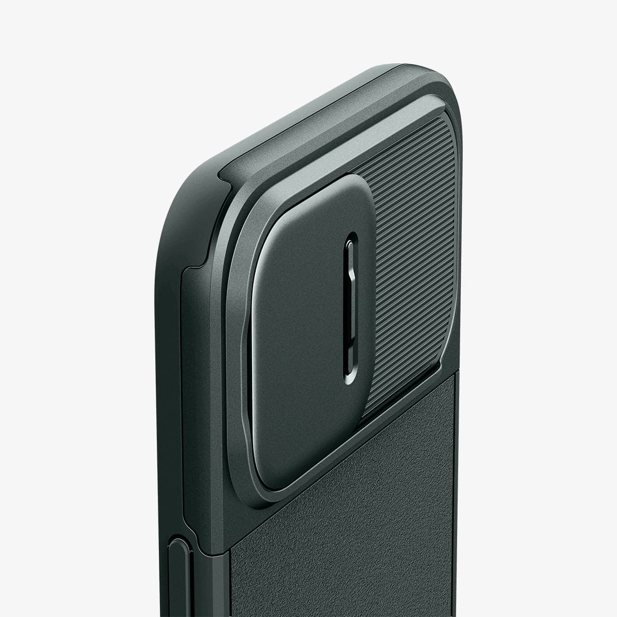 ACS06600 - iPhone 15 Pro Max Case Optik Armor (MagFit) in abyss green showing the back and side zoomed in on camera lens