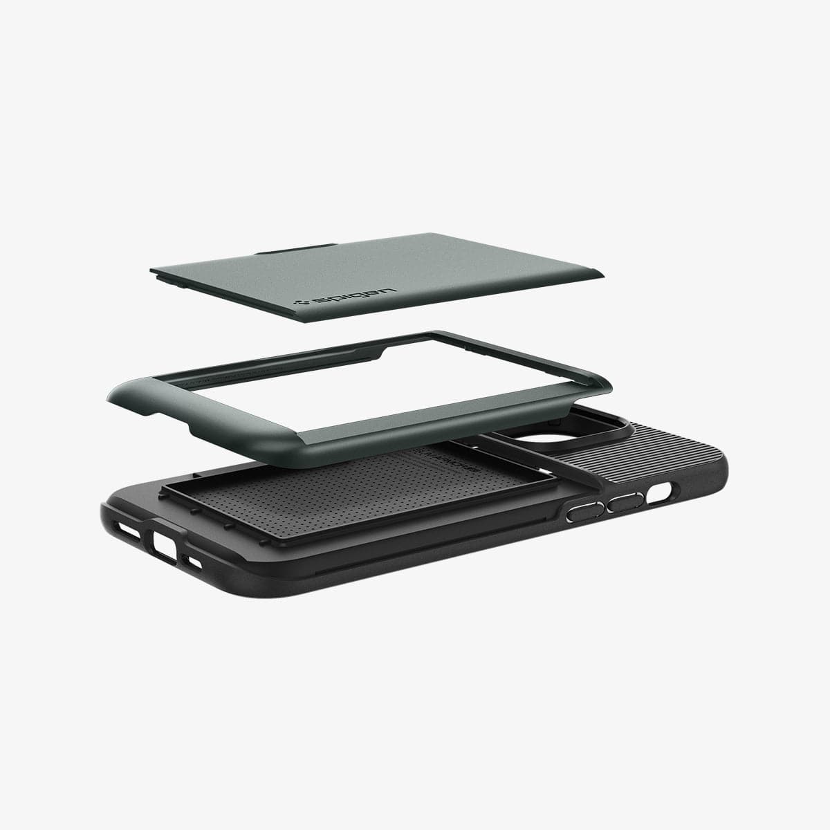 ACS04837 - iPhone 14 Pro Max Case Slim Armor CS in abyss green showing the multiple layers of card slot in back