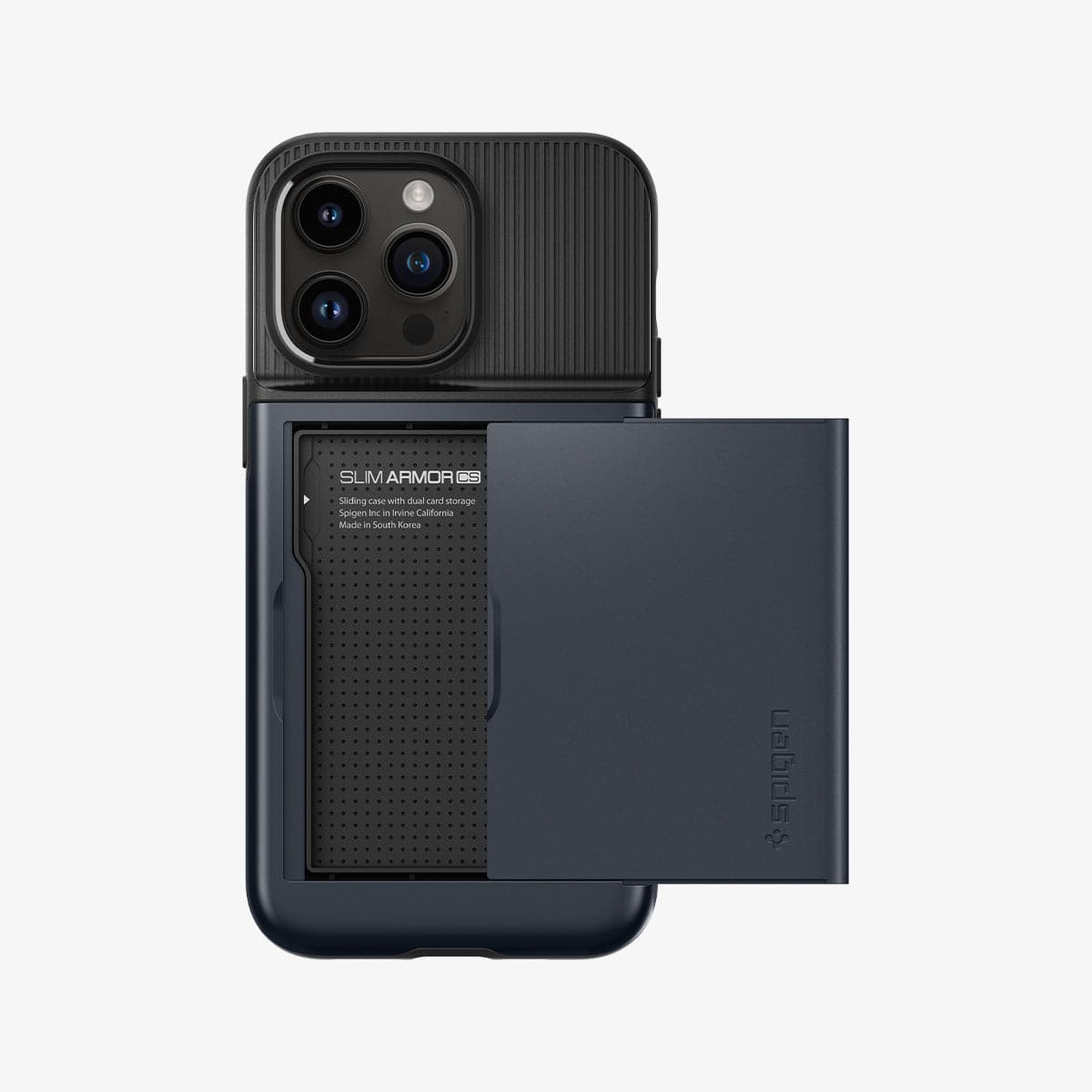 ACS04838 - iPhone 14 Pro Max Case Slim Armor CS in metal slate showing the back with card slot open